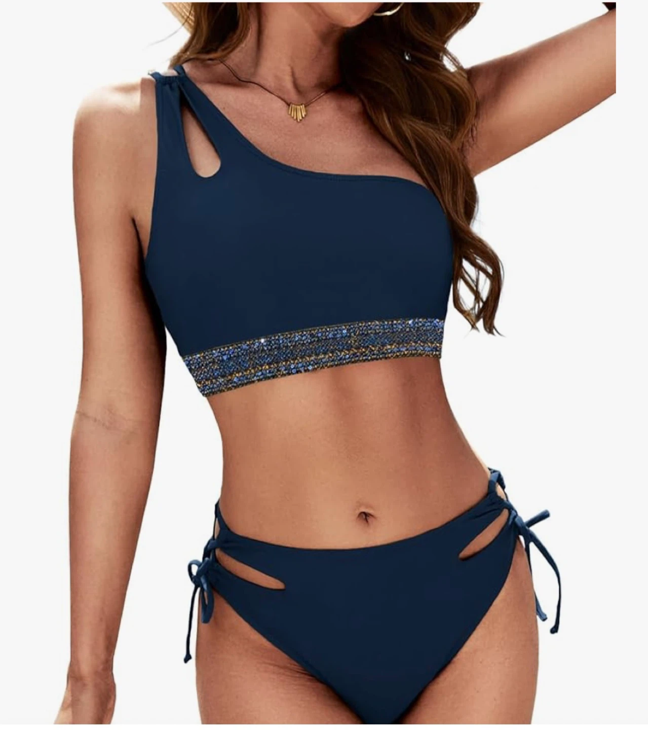 ZILCREMO Women's Navy One-Shoulder Bikini Set - photo 2