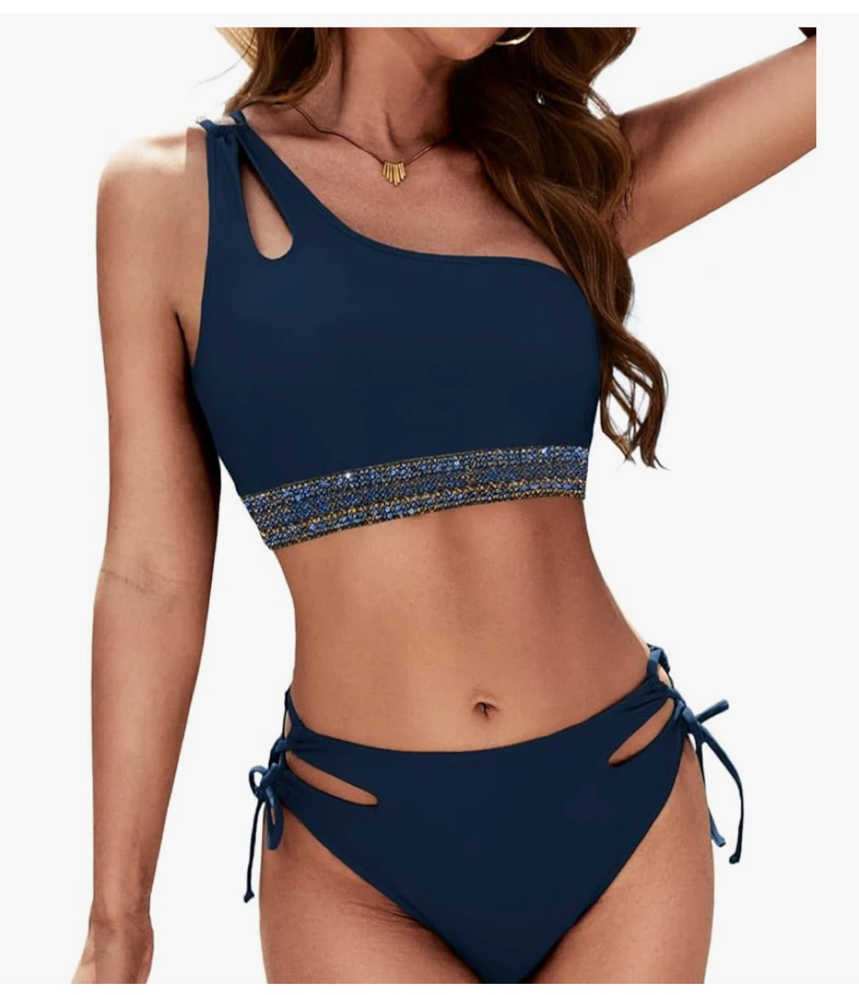 ZILCREMO Women's Navy One-Shoulder Bikini Set