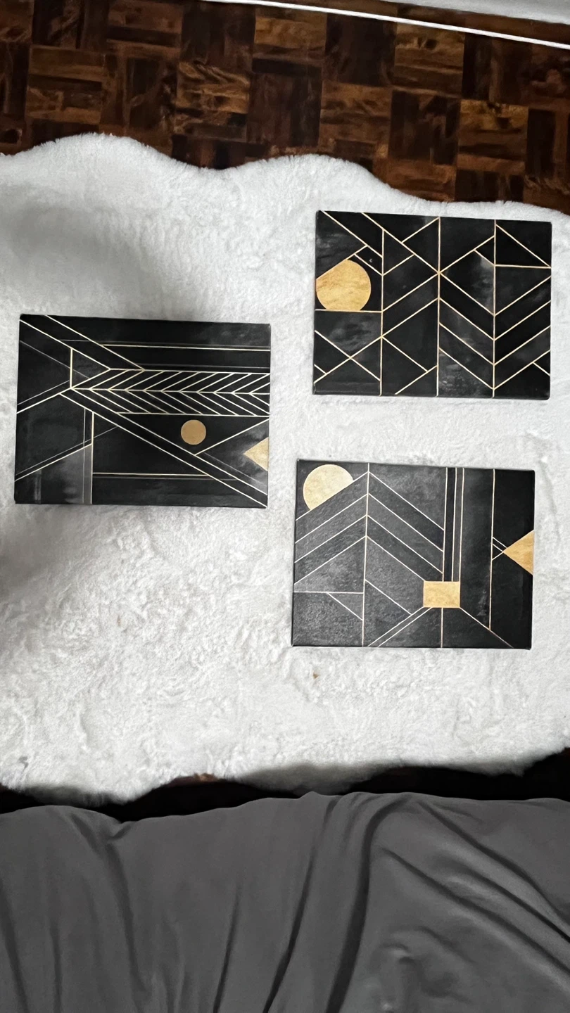 Set of 3 Black and Gold Geometric Wall Art Canvases