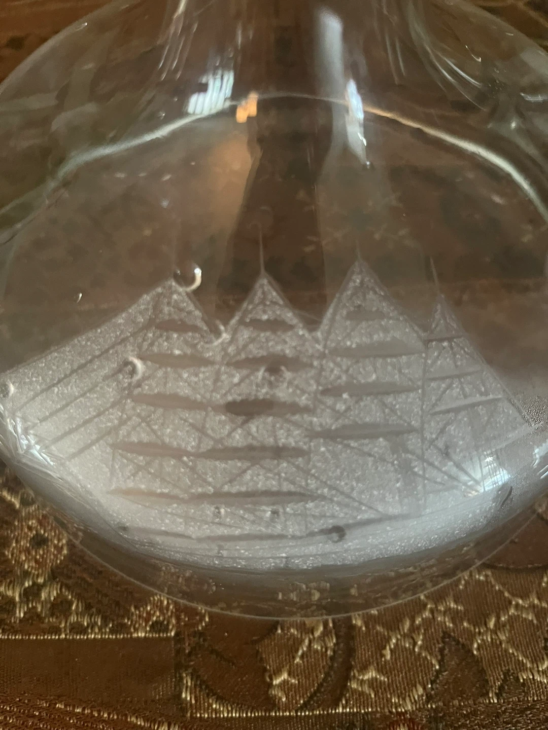 Glass Decanter and Glasses Set with Ship Etching