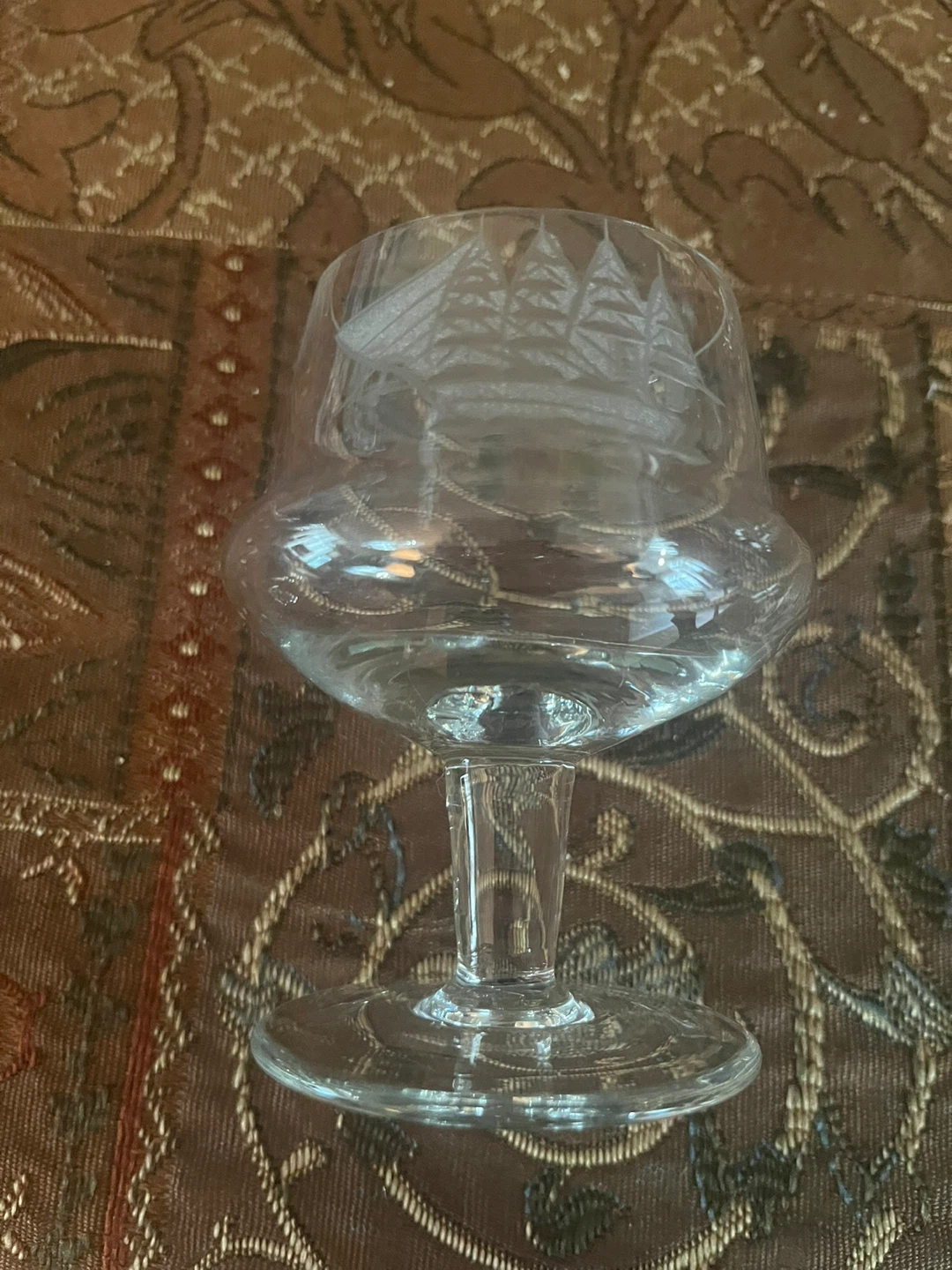 Glass Decanter and Glasses Set with Ship Etching - photo 2