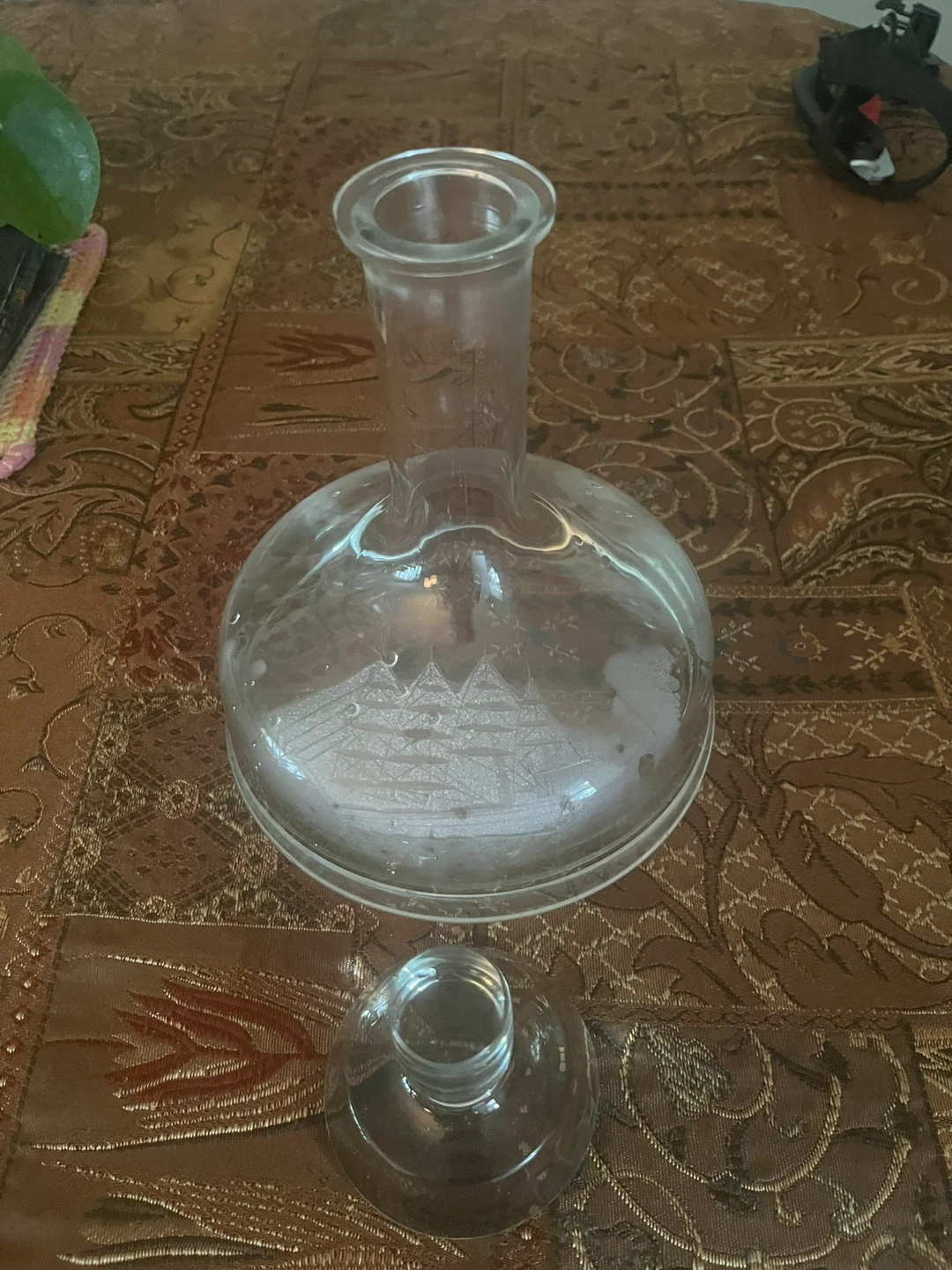 Glass Decanter and Glasses Set with Ship Etching - photo 4
