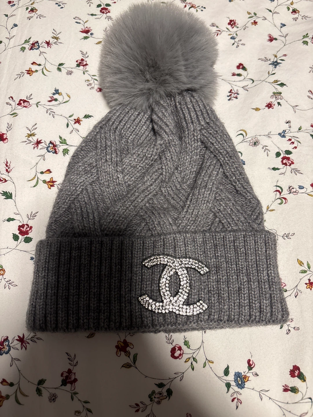 Grey Knit Beanie with CC Logo