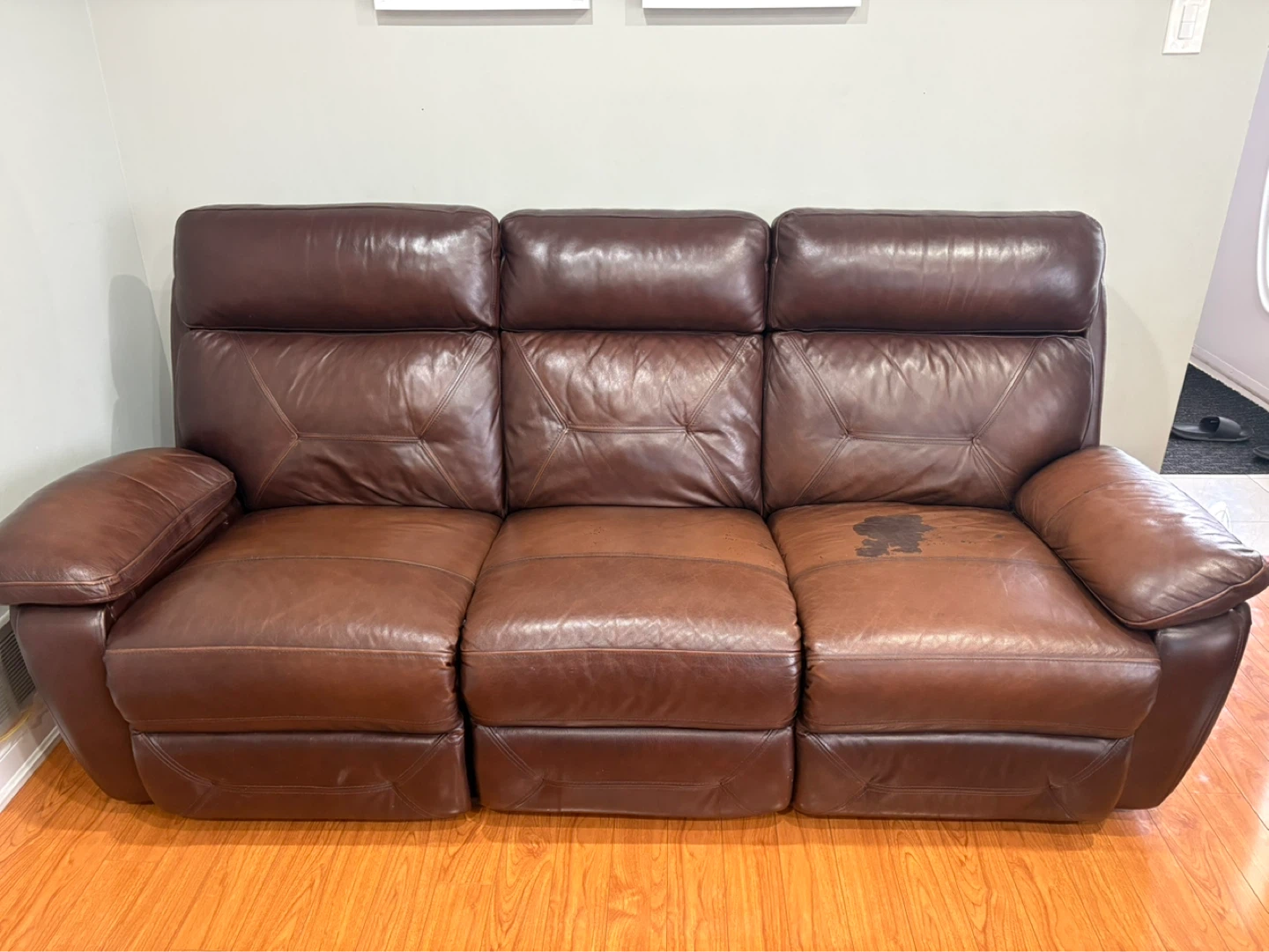 Brown Leather Reclining Sofa