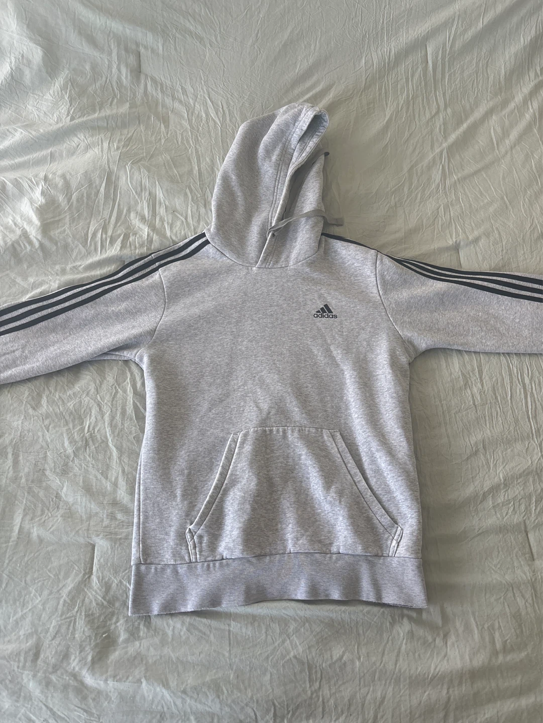 Adidas Grey Hoodie with Black Stripes