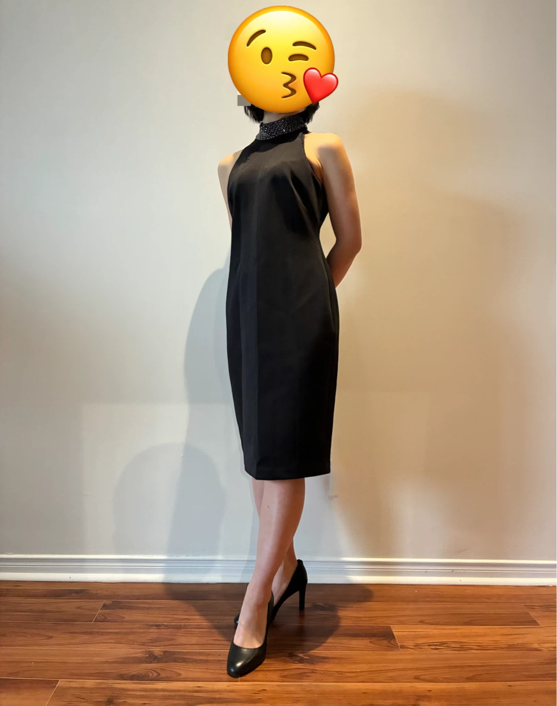 Calvin Klein Black Embellished Halterneck Sheath Dress