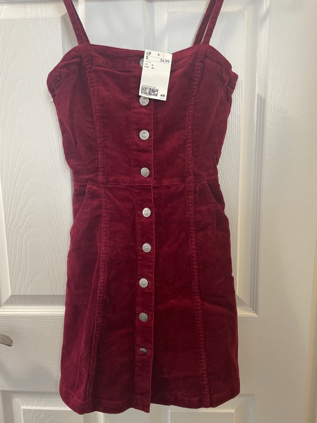 H&M Burgundy Corduroy Button-Front Dress - Size 0 - photo 3