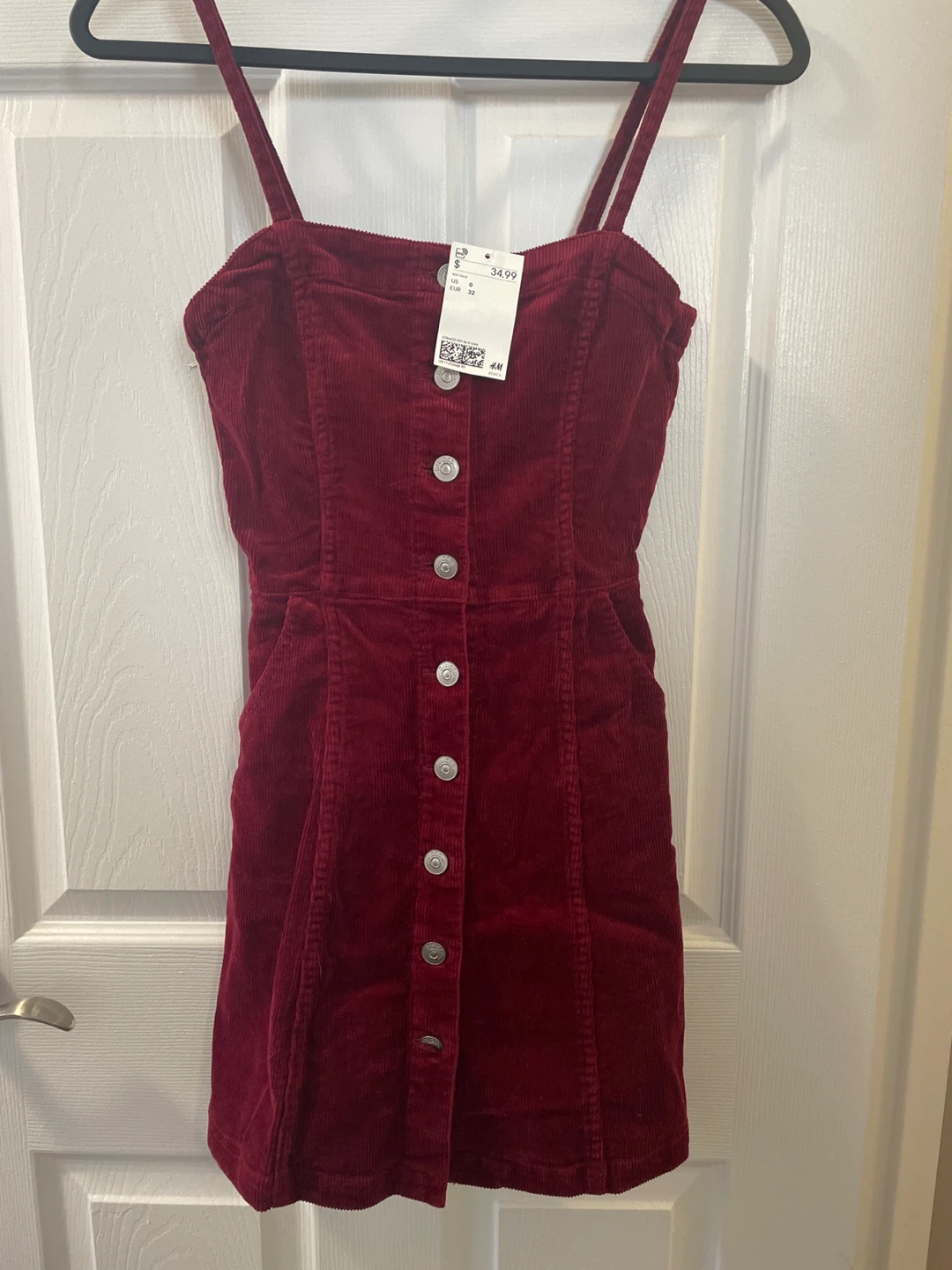 H&M Burgundy Corduroy Button-Front Dress - Size 0