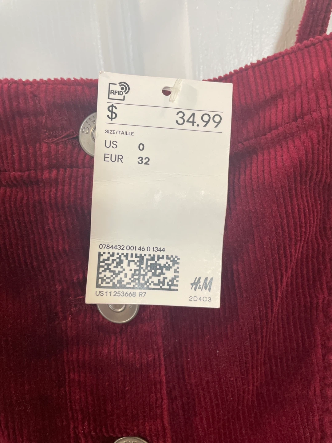 H&M Burgundy Corduroy Button-Front Dress - Size 0 - photo 4
