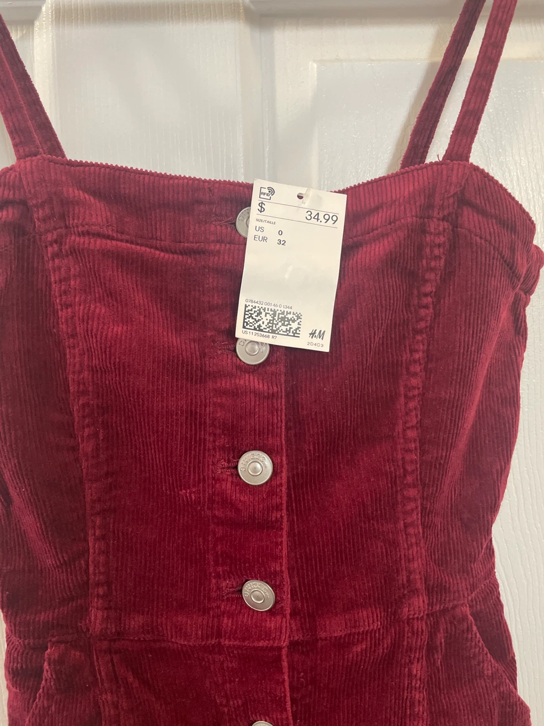 H&M Burgundy Corduroy Button-Front Dress - Size 0 - photo 2