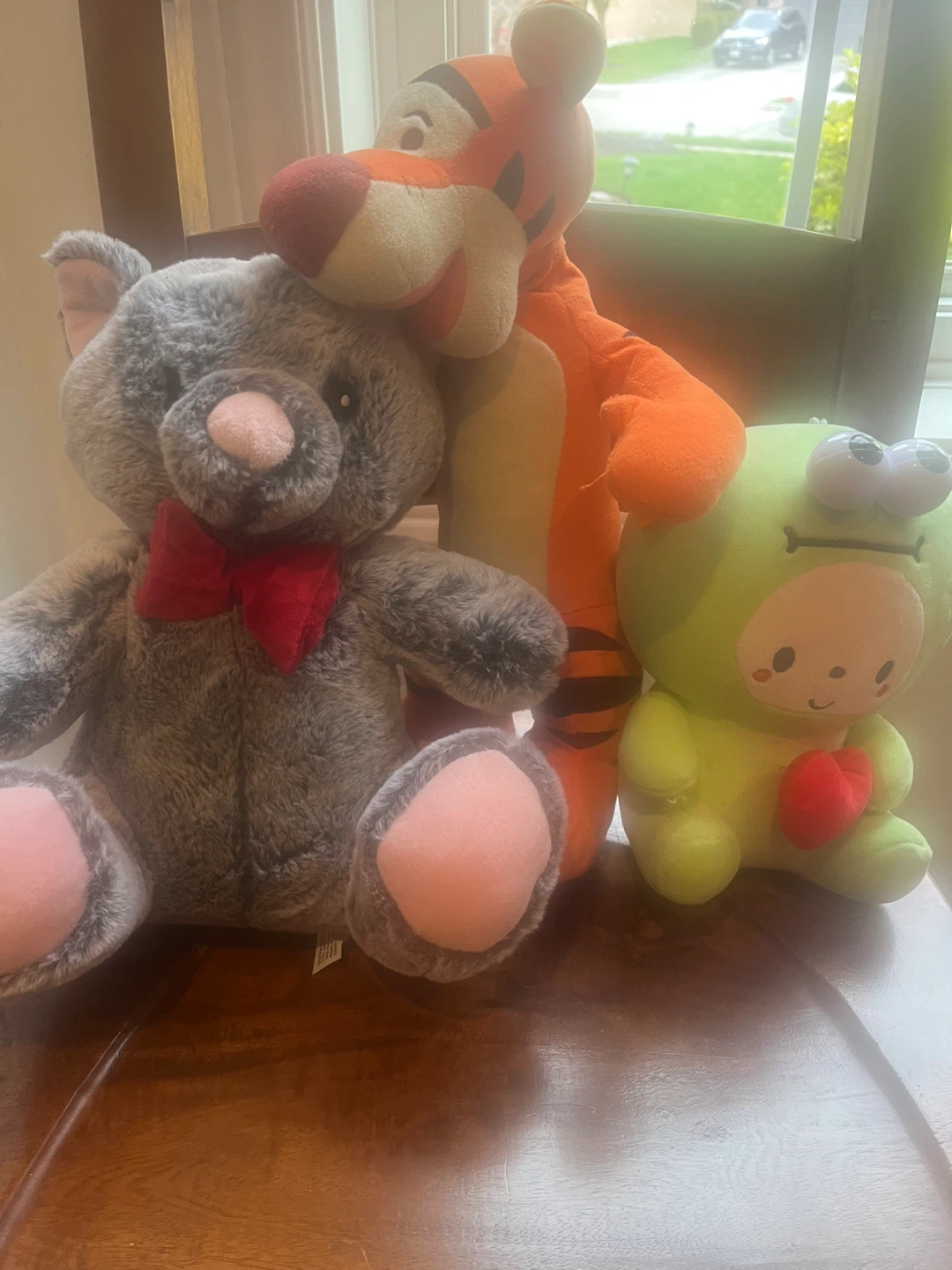 Plush Toy Bundle: Grey Cat, Tigger, Green Frog
