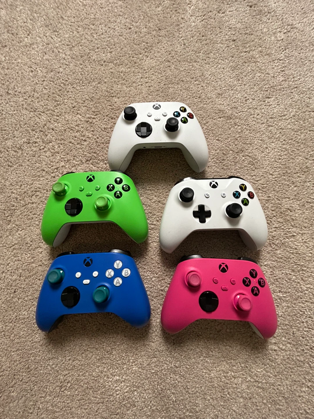Xbox Wireless Controllers - 5 Pack (White, Green, Blue, Pink)