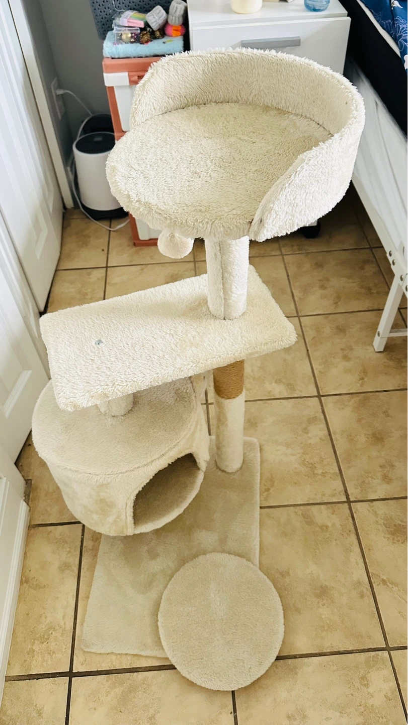 Cream Cat Tree Condo with Perch and Scratching Post