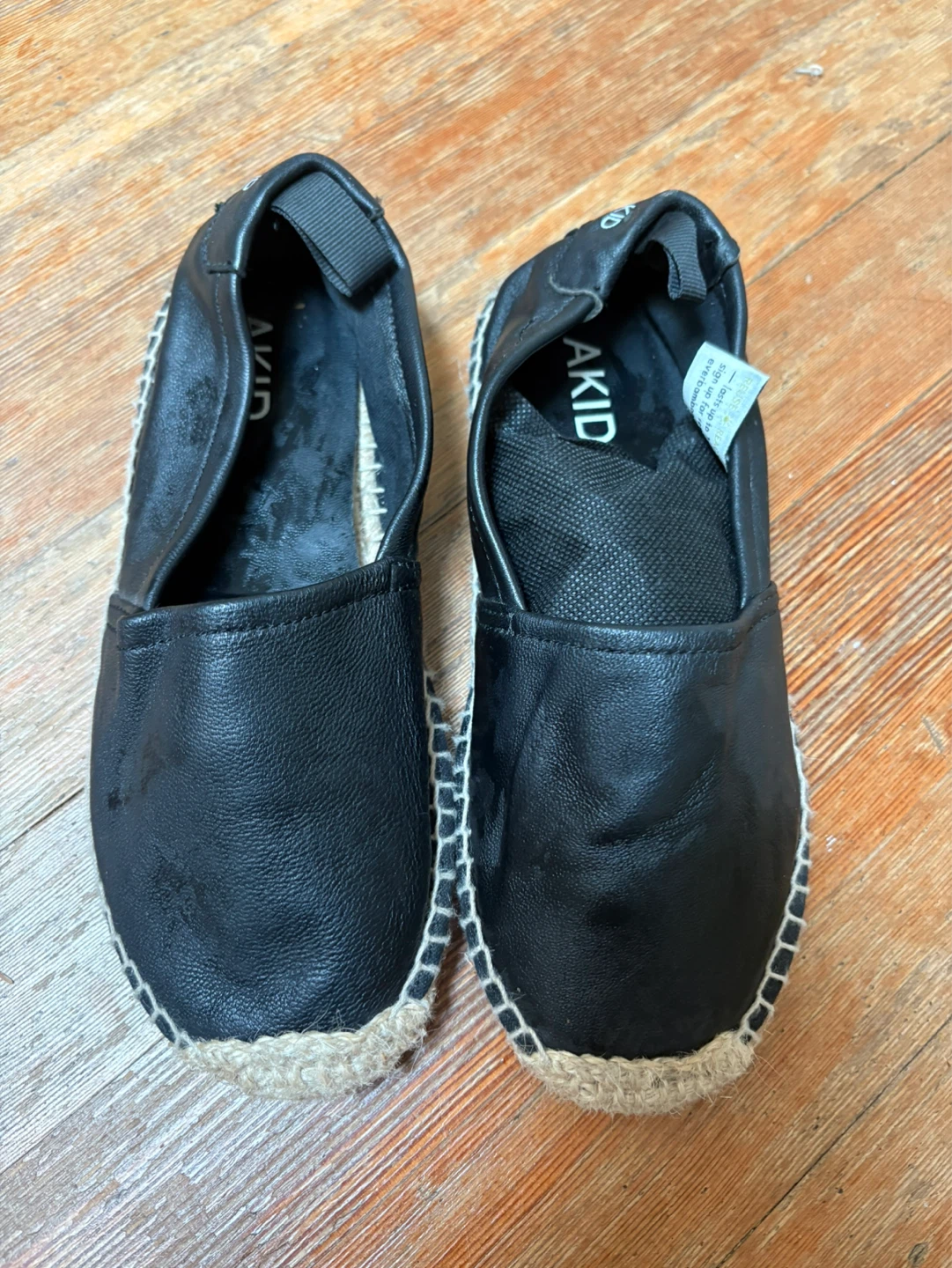 AKID Black Leather Espadrille Flats