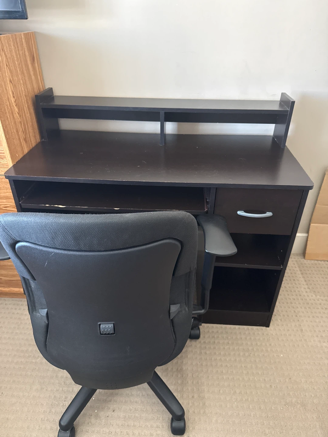 Dark Brown Desk with Hutch and Swivel Chair