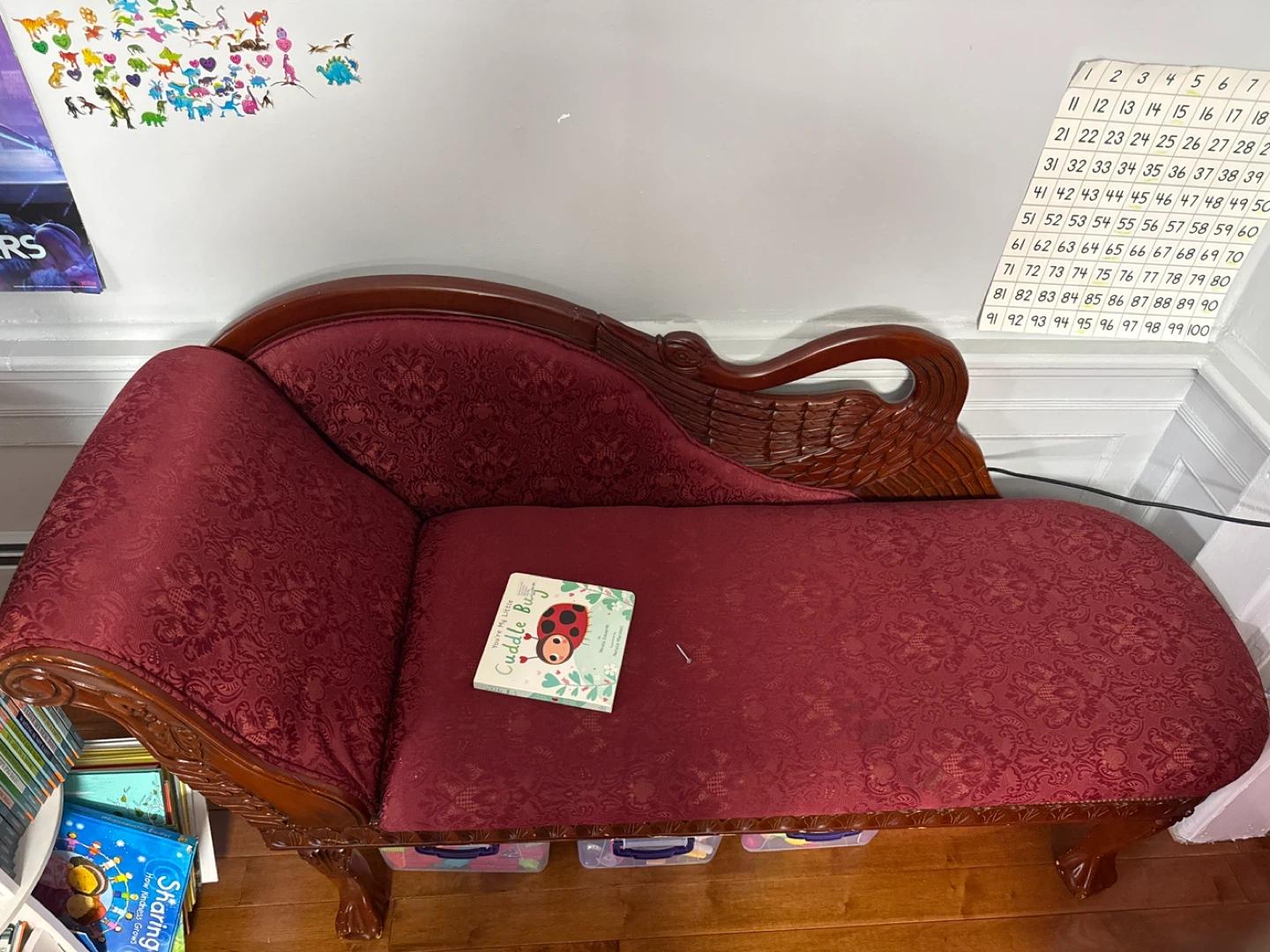 Ornate Red Chaise Lounge with Storage - photo 2