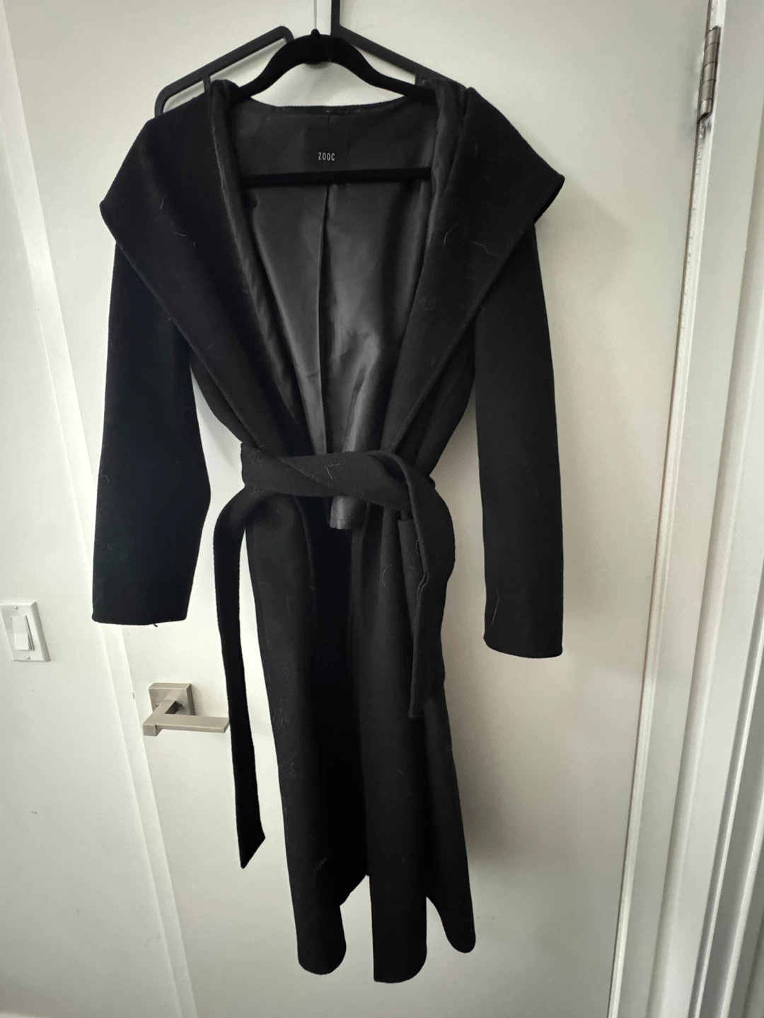 ZOOC Black Long Belted Coat with Hood