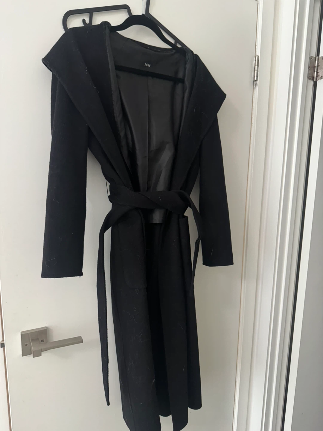 ZOOC Black Long Belted Coat with Hood - photo 2