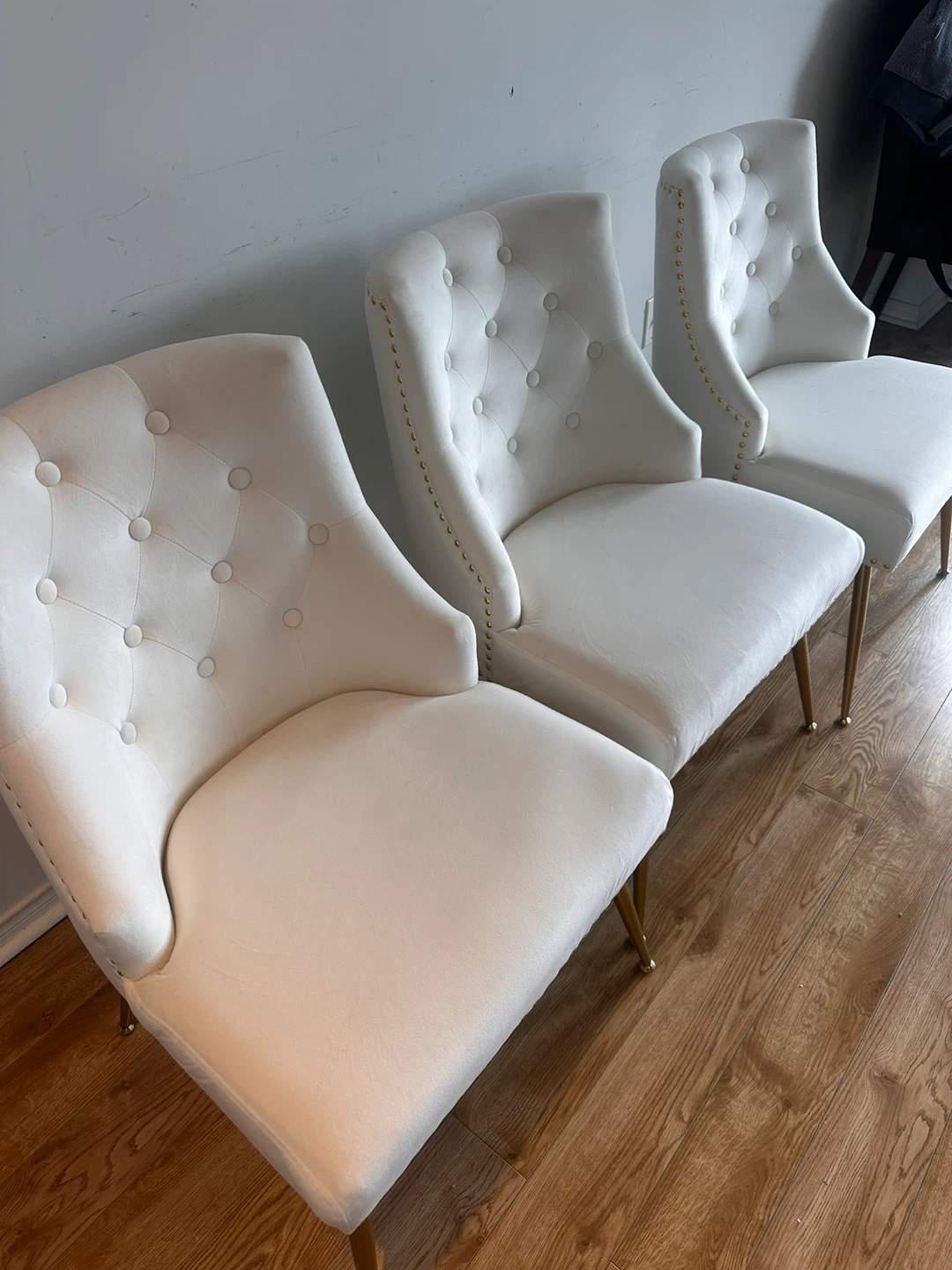 Set of 4 White Velvet Dining Chairs