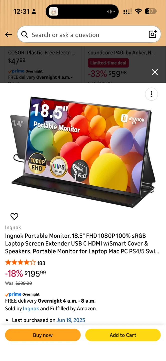 Ingnok 18.5" FHD 1080P Portable Monitor