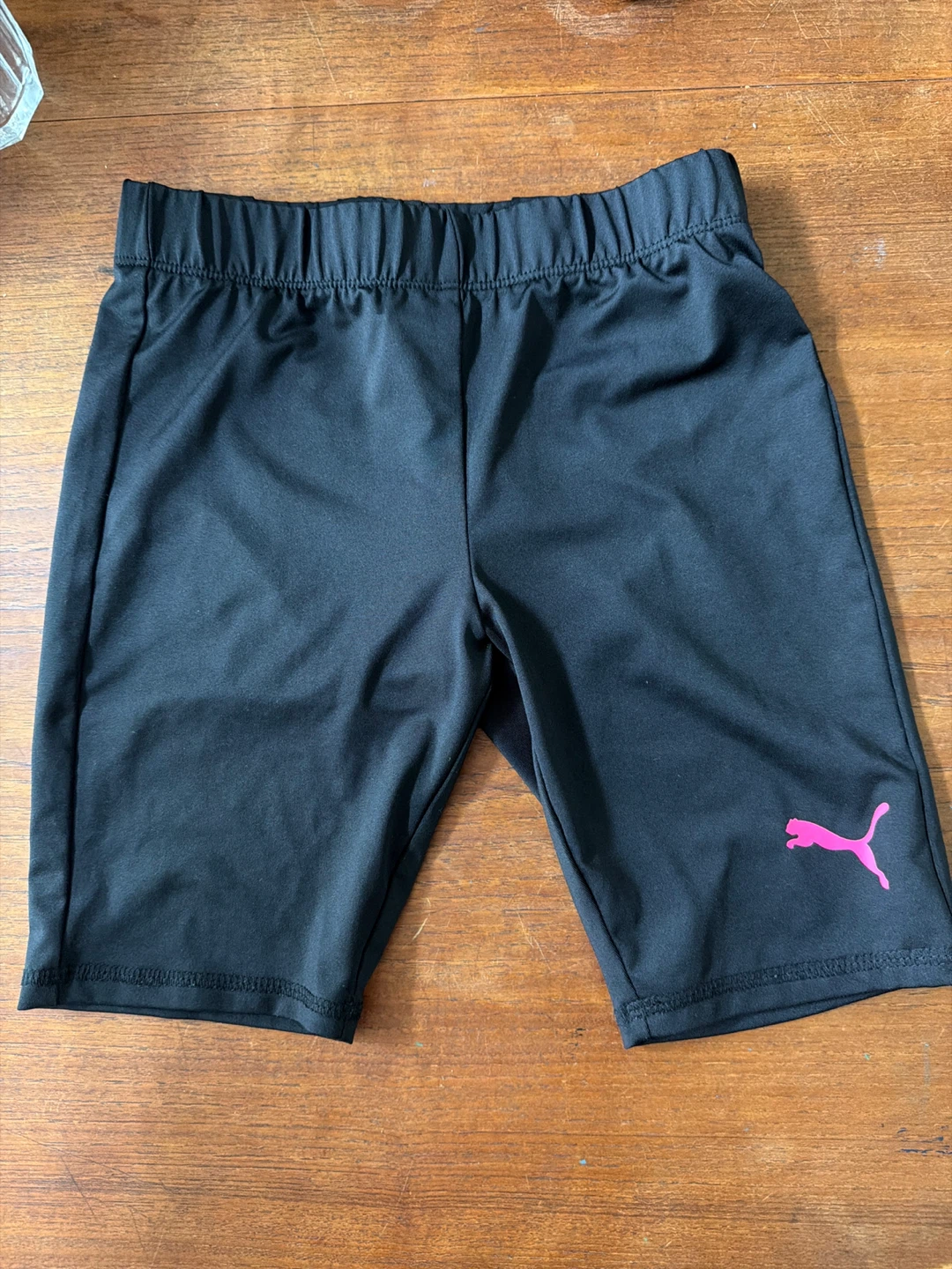 Puma Black Athletic Shorts with Pink Logo - Size S