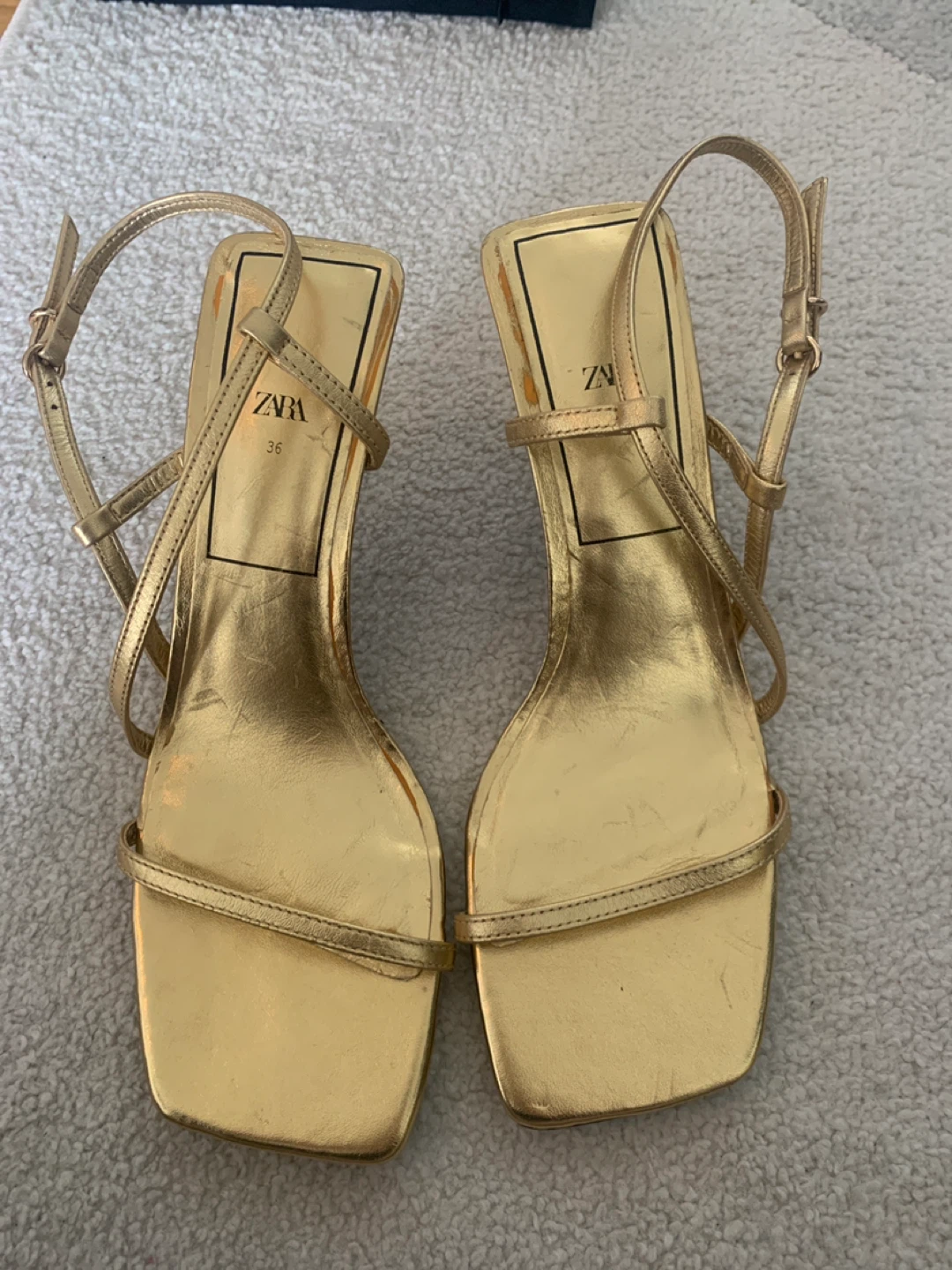 Gold Strappy Heeled Sandals - Size 36