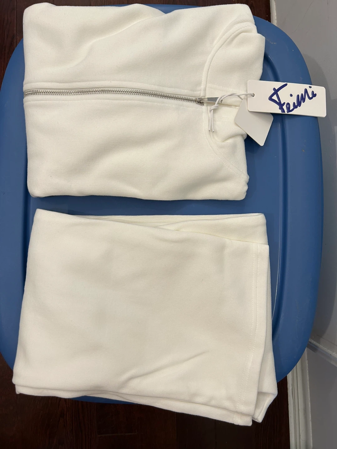 NEW- Feimi White Zip-Up Hoodie and Shorts Set