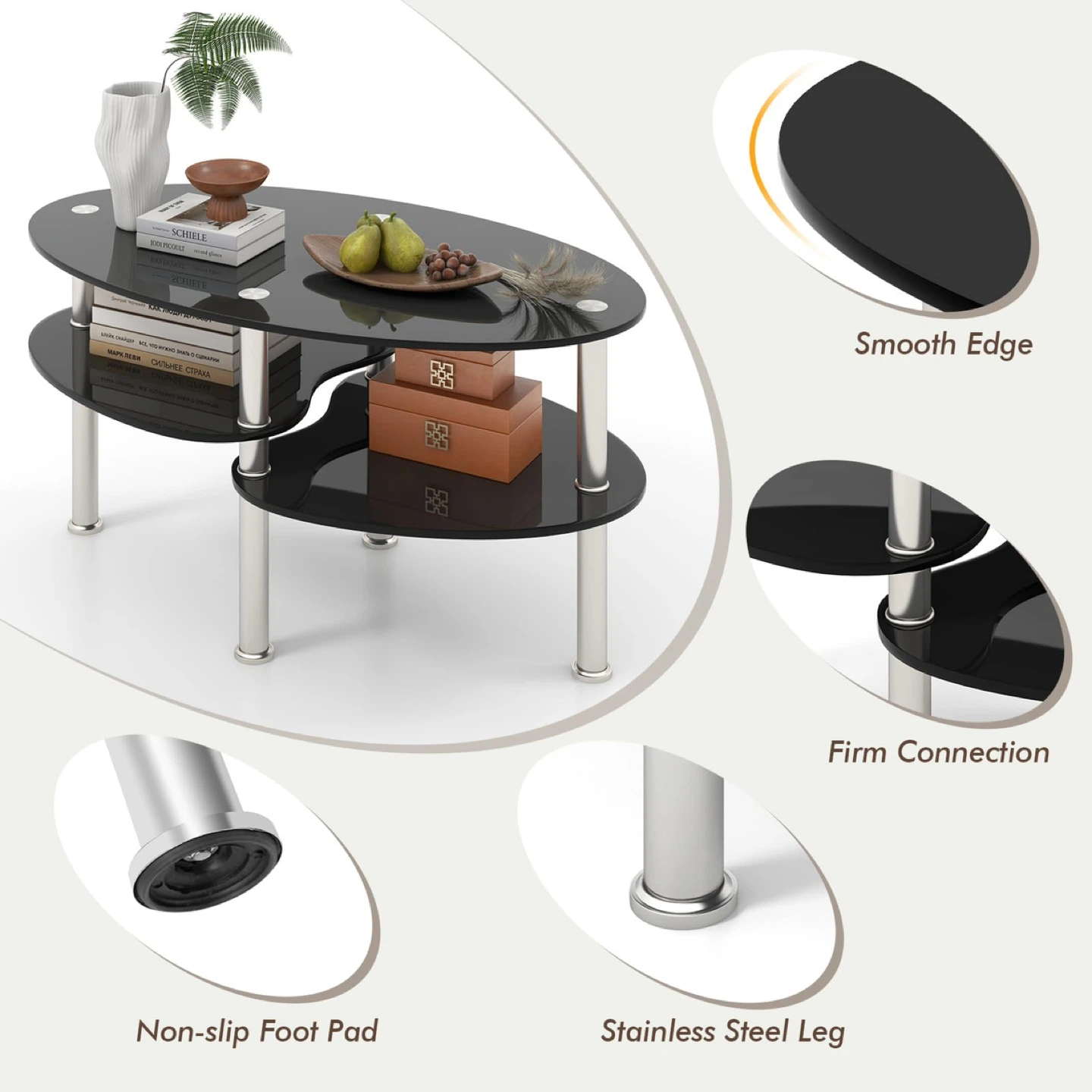NEW TangKula 2-Tier Glass Coffee Table - Black - photo 3