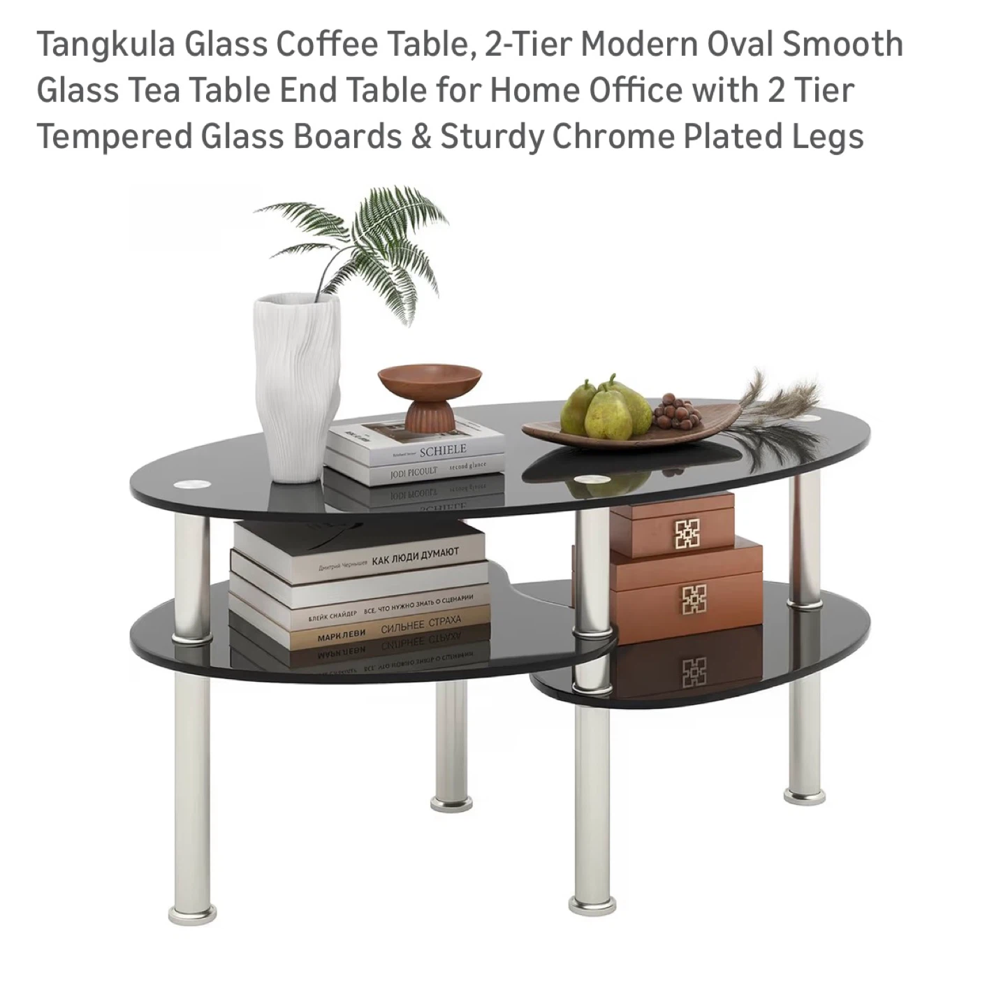 NEW TangKula 2-Tier Glass Coffee Table - Black