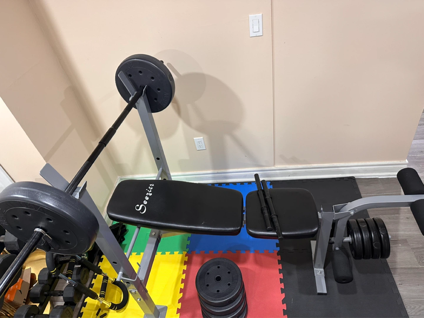 Soozier Weight Bench with Barbell and Weights - photo 3