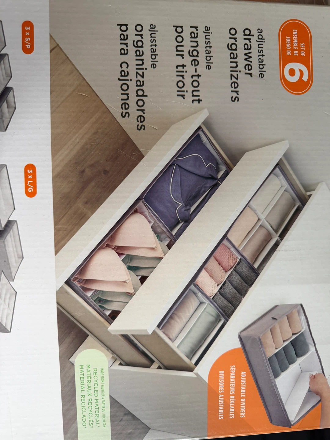 Set of 6 Adjustable Drawer Organizers