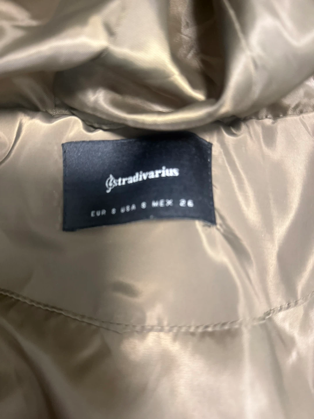 Stradivarius Puffer Coat with Fur Hood. Small. Olive green - photo 3
