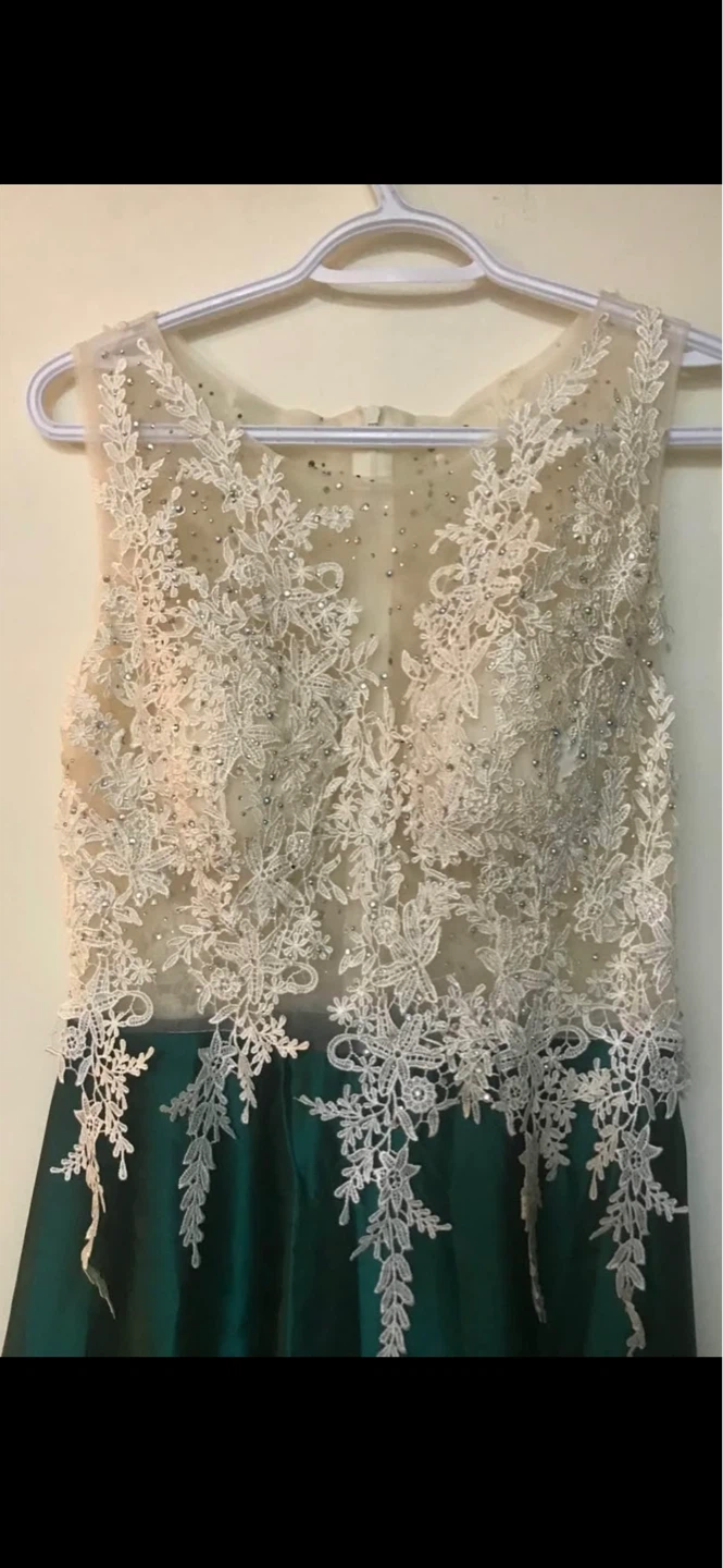 Elegant Emerald Green Lace Top Evening Gown - photo 3
