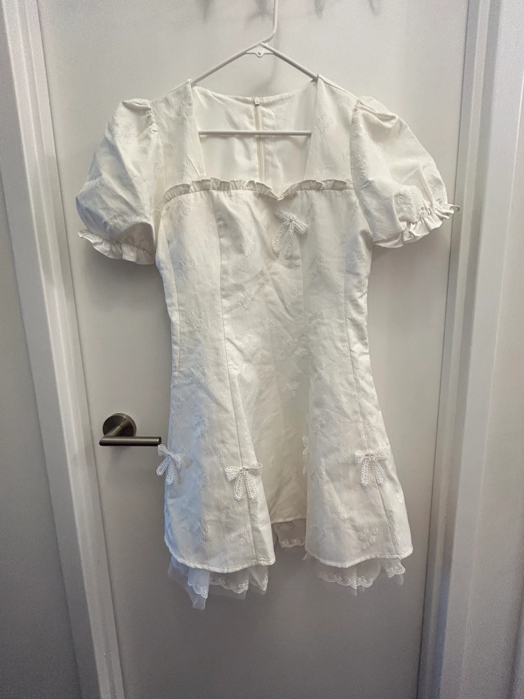 White Puff Sleeve Dress with Bows