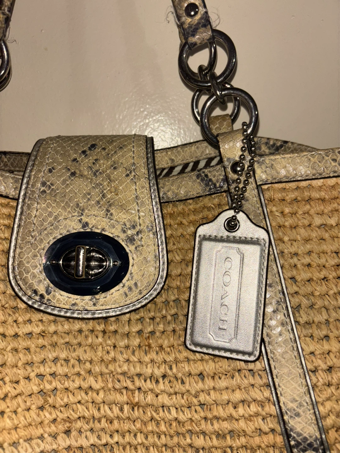 COACH Hampton Python Leather Straw Tote Bag #19359 - photo 2