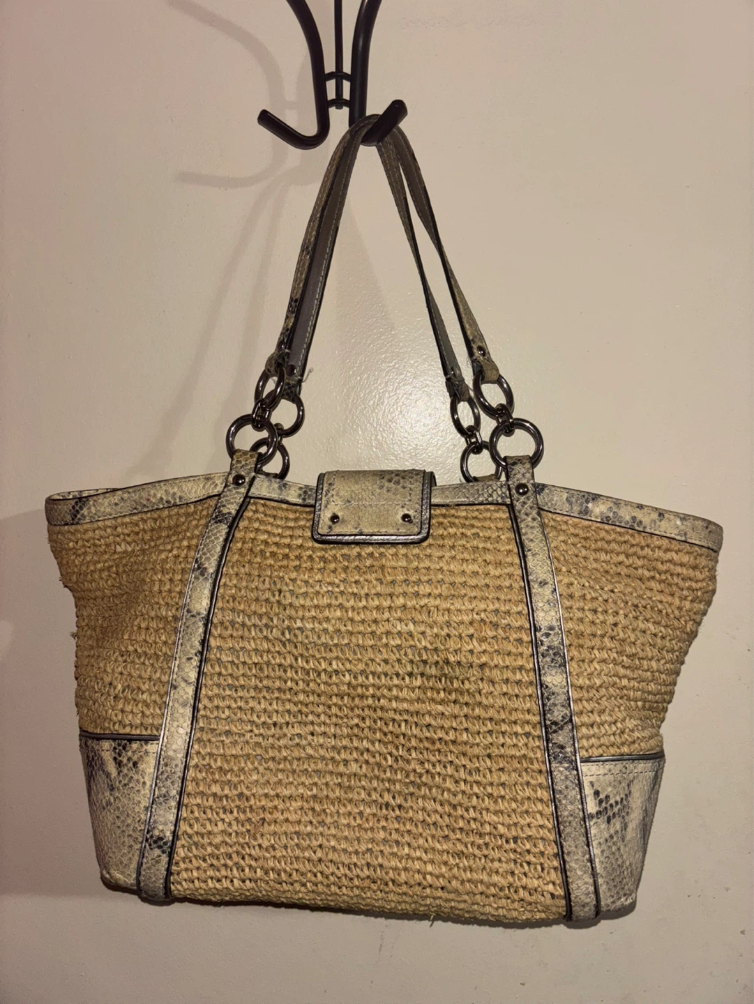 COACH Hampton Python Leather Straw Tote Bag #19359 - photo 4