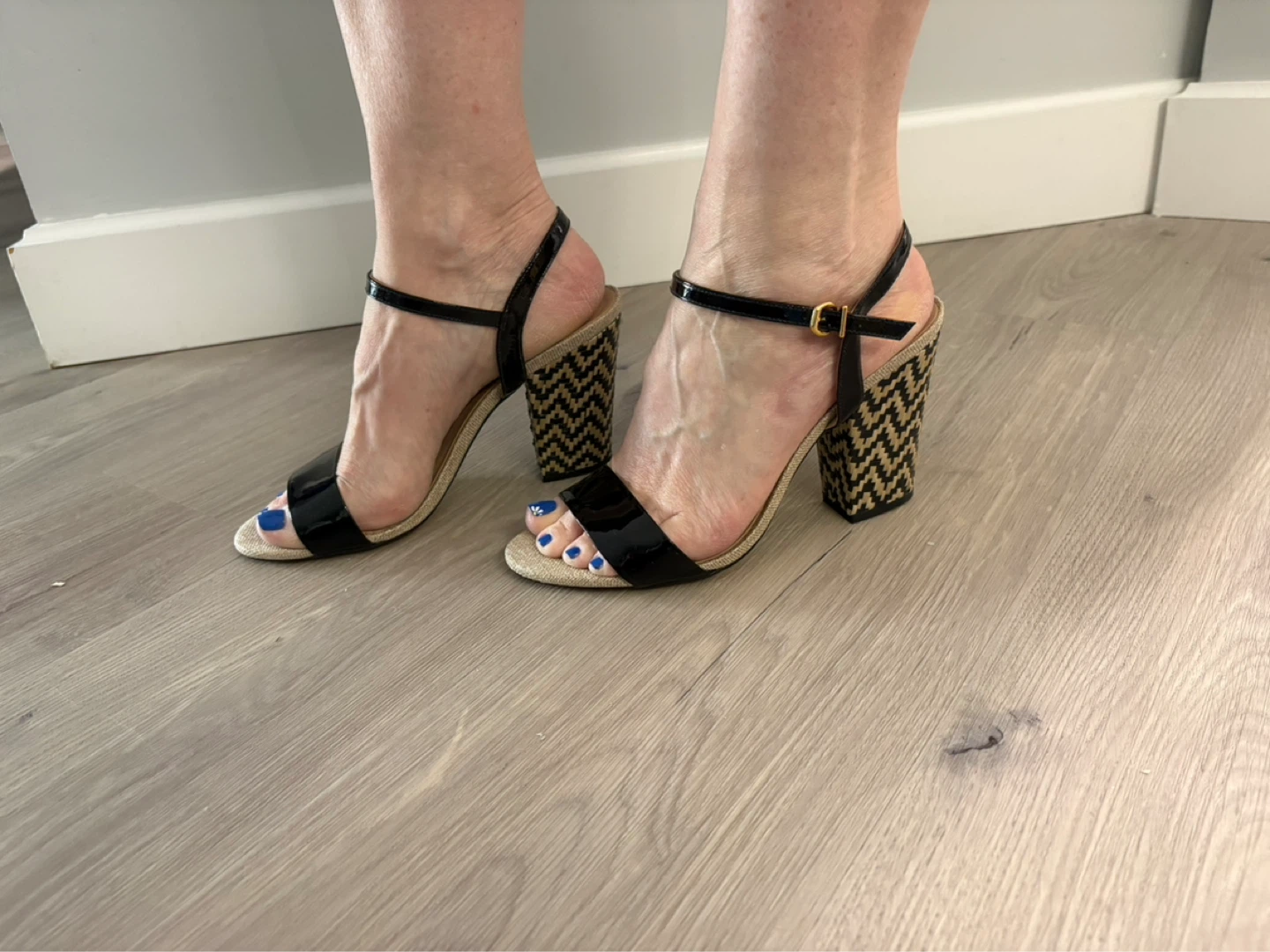 Chrissie Collection Black Patent Block Heel Sandals