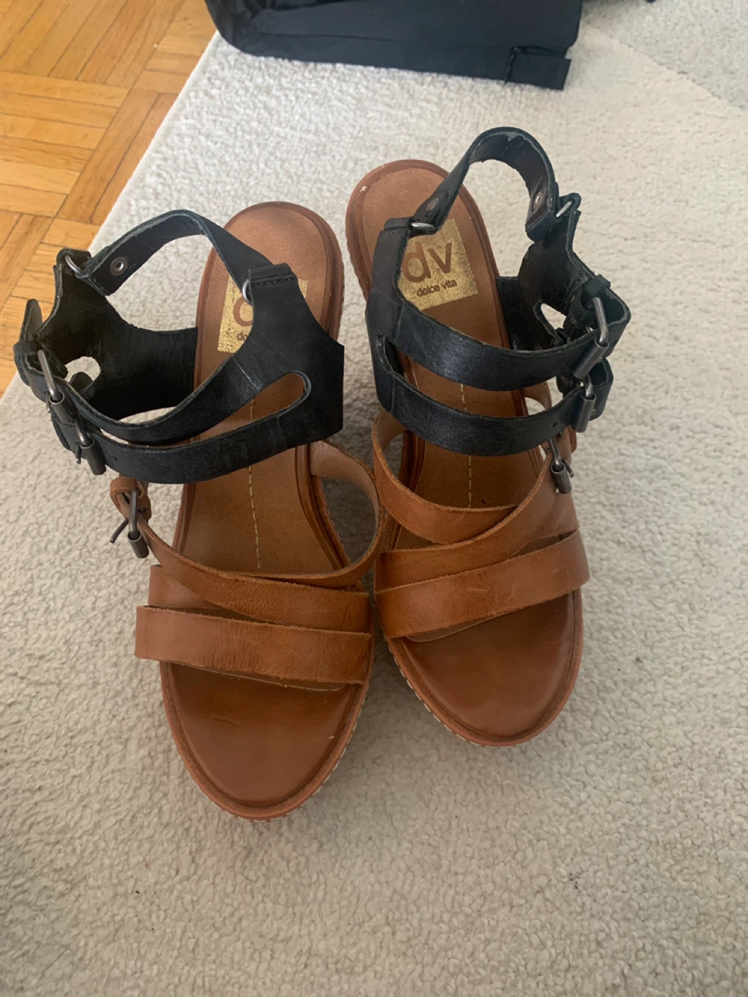 Dolce Vita Wedge Sandals - Tan and Black