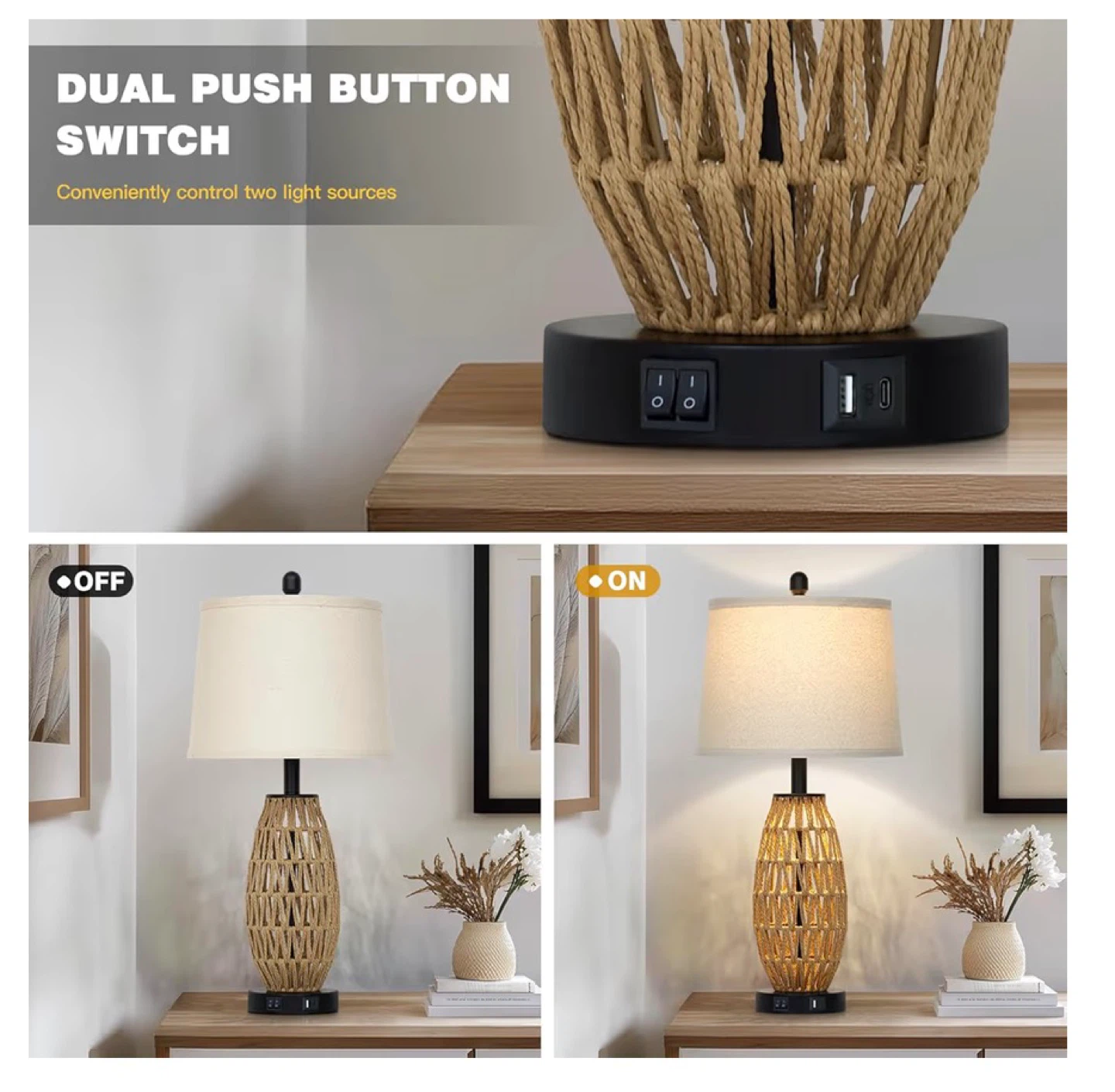 CINSARY 27" Rattan Table Lamp 27T - photo 5