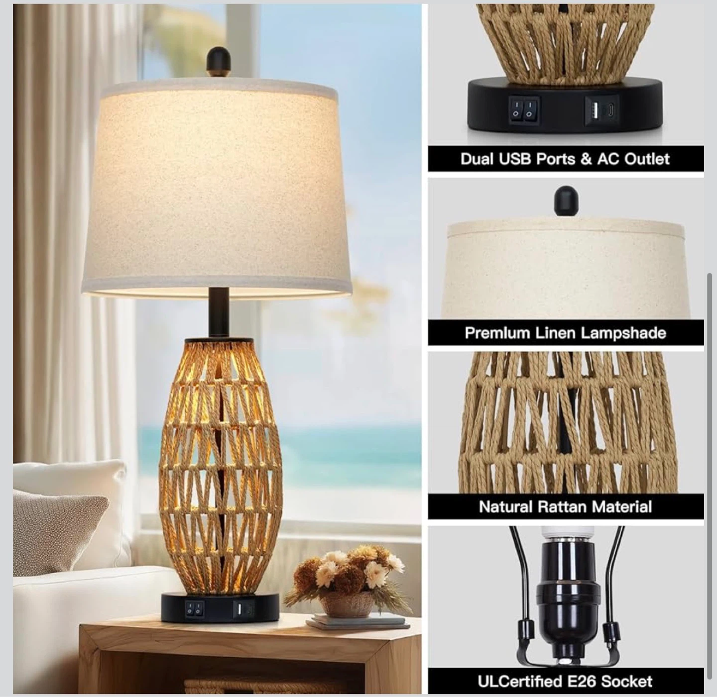 CINSARY 27" Rattan Table Lamp 27T - photo 4