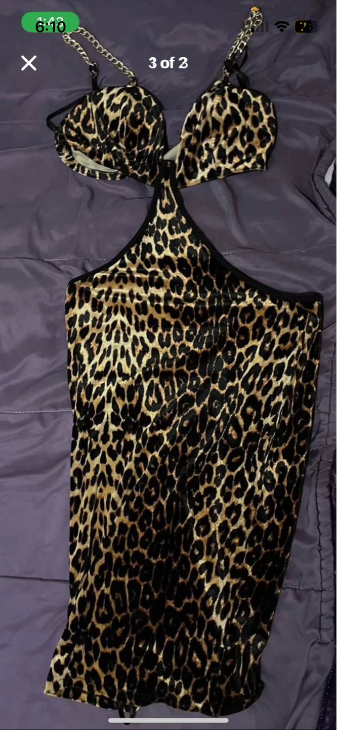 Leopard Print Halter Dress with Chain Detail