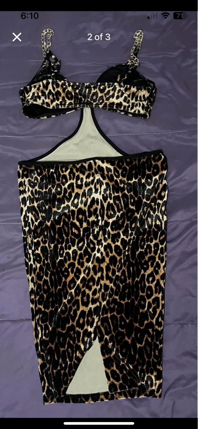 Leopard Print Halter Dress with Chain Detail - photo 2