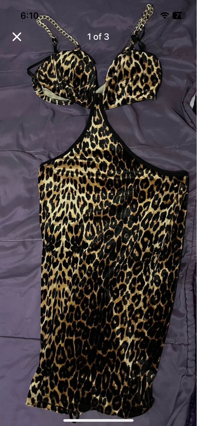 Leopard Print Halter Dress with Chain Detail - photo 3