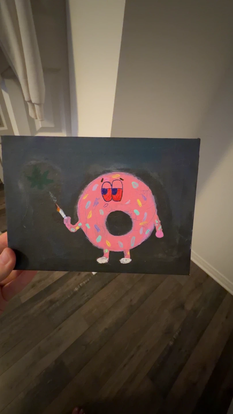 Hand-painted "stoned donut" canvas art