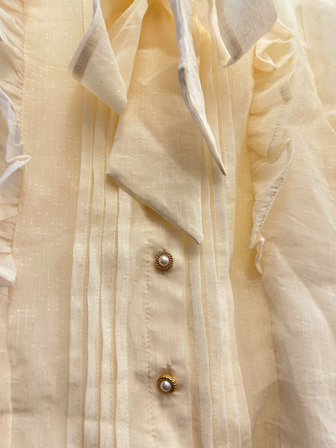 NEW- Cream Ruffled Bow Blouse - photo 2