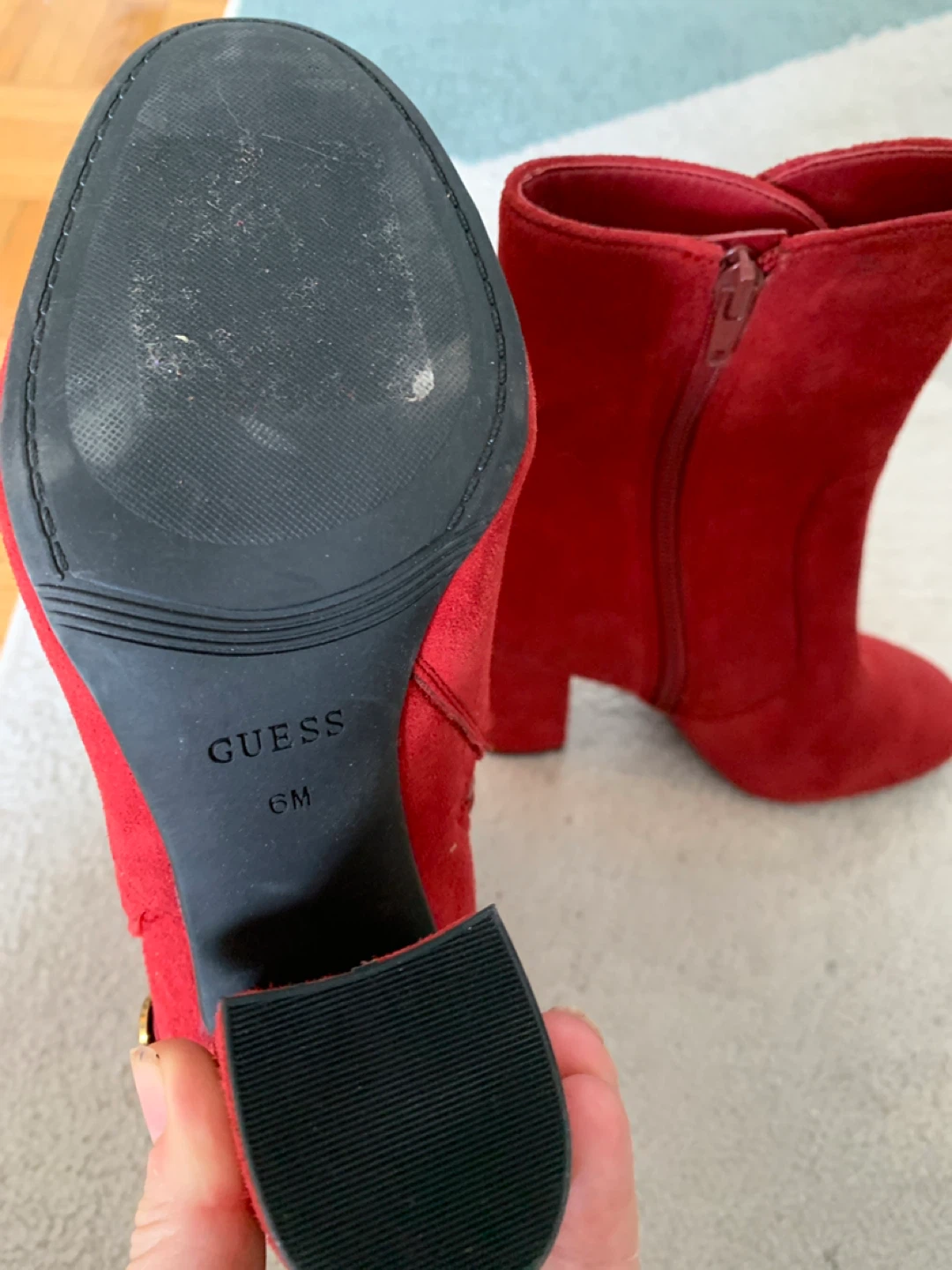 Red Suede Guess Ankle Boots Size 6M - photo 3