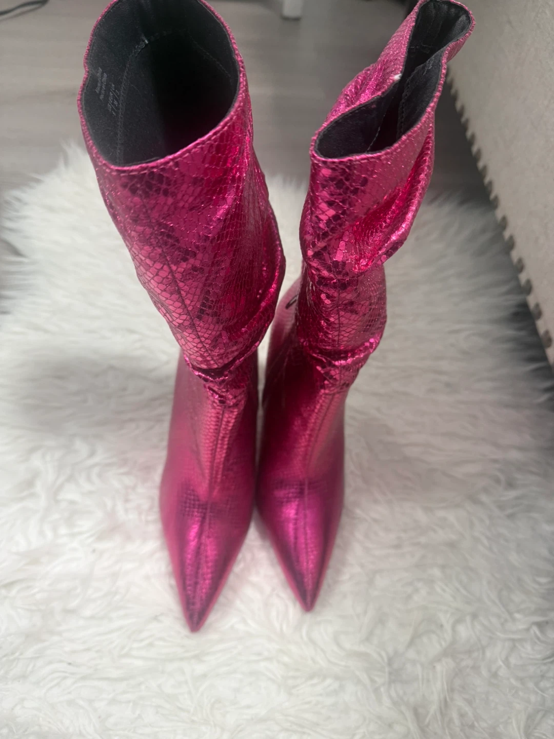 Pink Metallic Snakeskin Pointed Toe Slouch Boots - photo 2