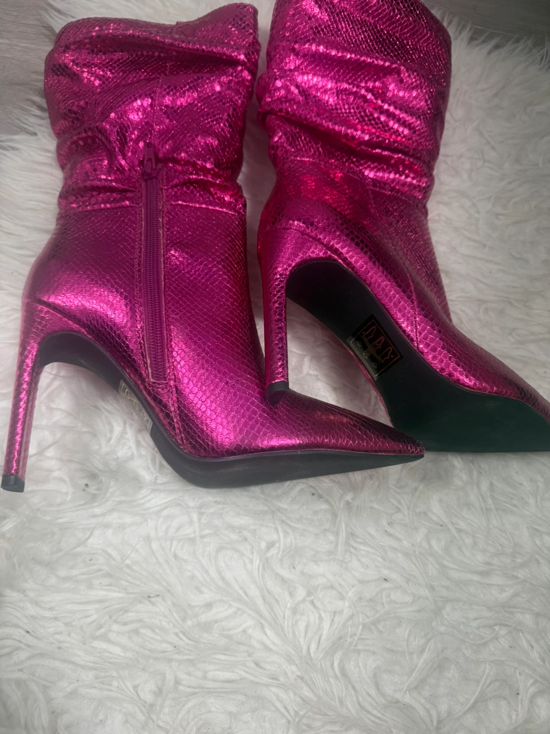 Pink Metallic Snakeskin Pointed Toe Slouch Boots - photo 4