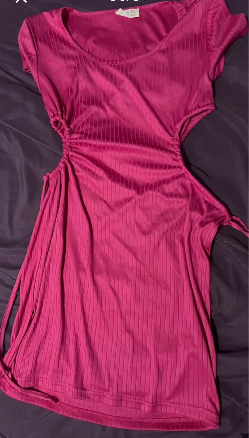 Pink Ribbed Cutout Mini Dress