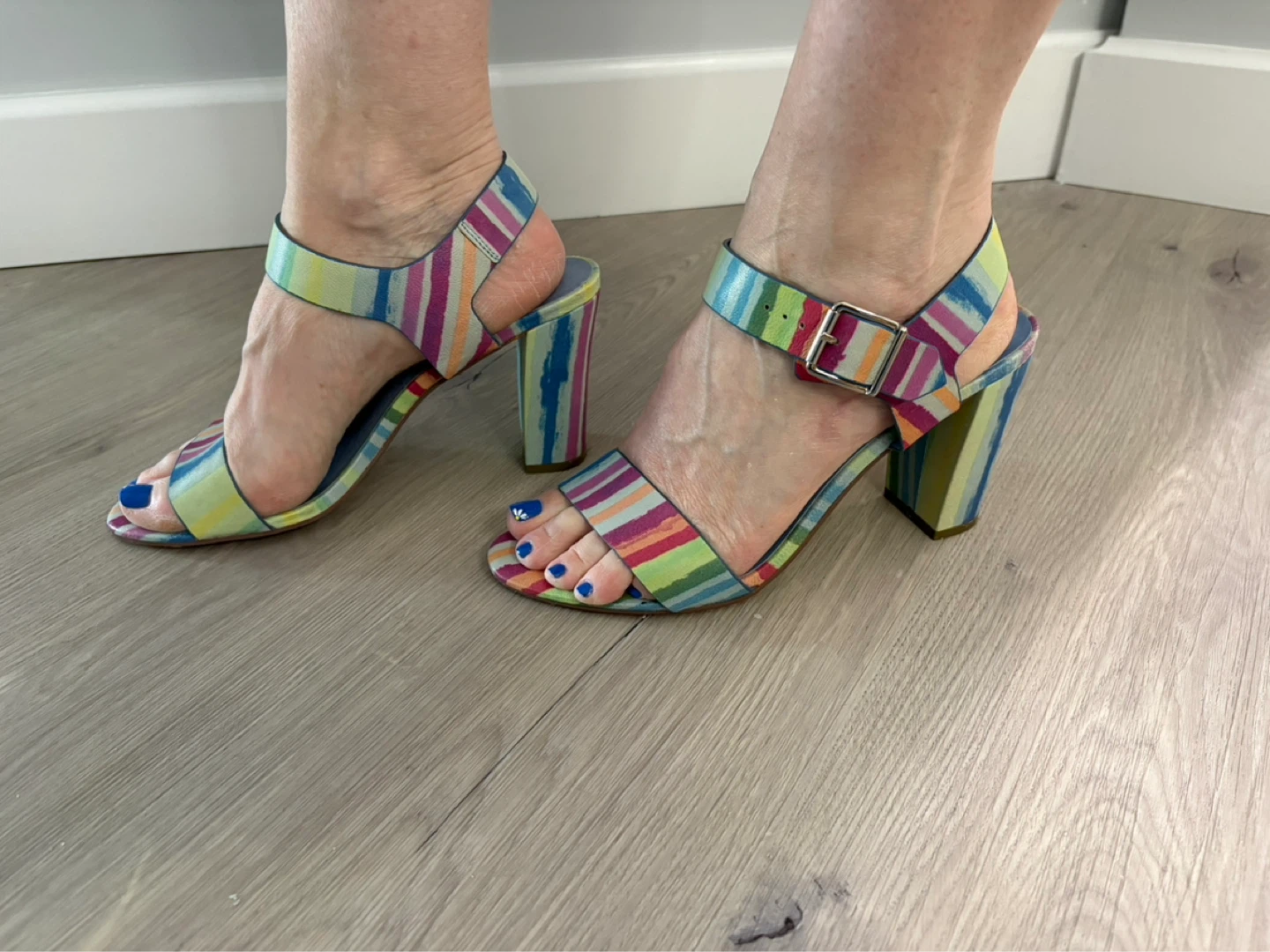 Top End Striped Block Heel Sandals